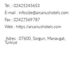 Arcanus Side Resort iletiim bilgileri